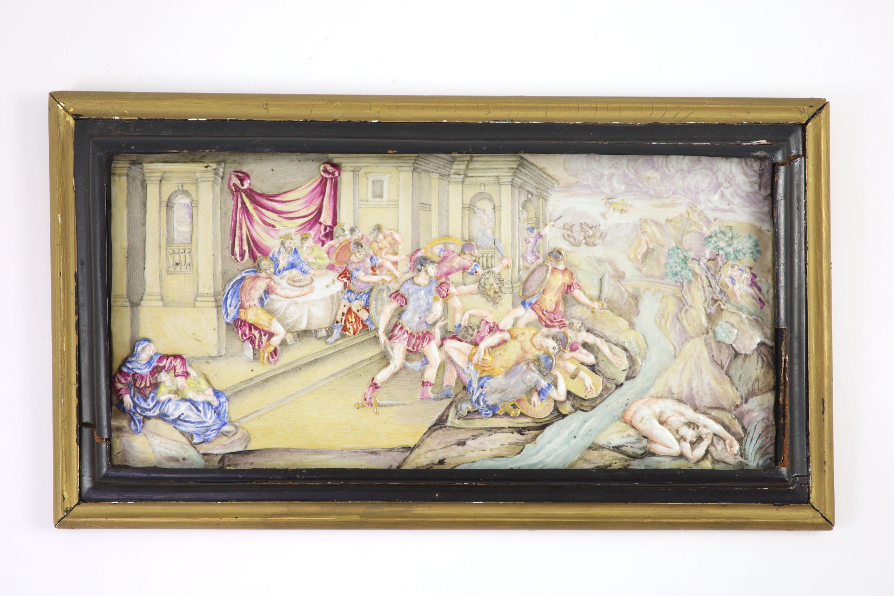 Two Doccia porcelain plaques, 19th century, 14cm x 24cm and 8cm x 15cm, each framed, 15cm